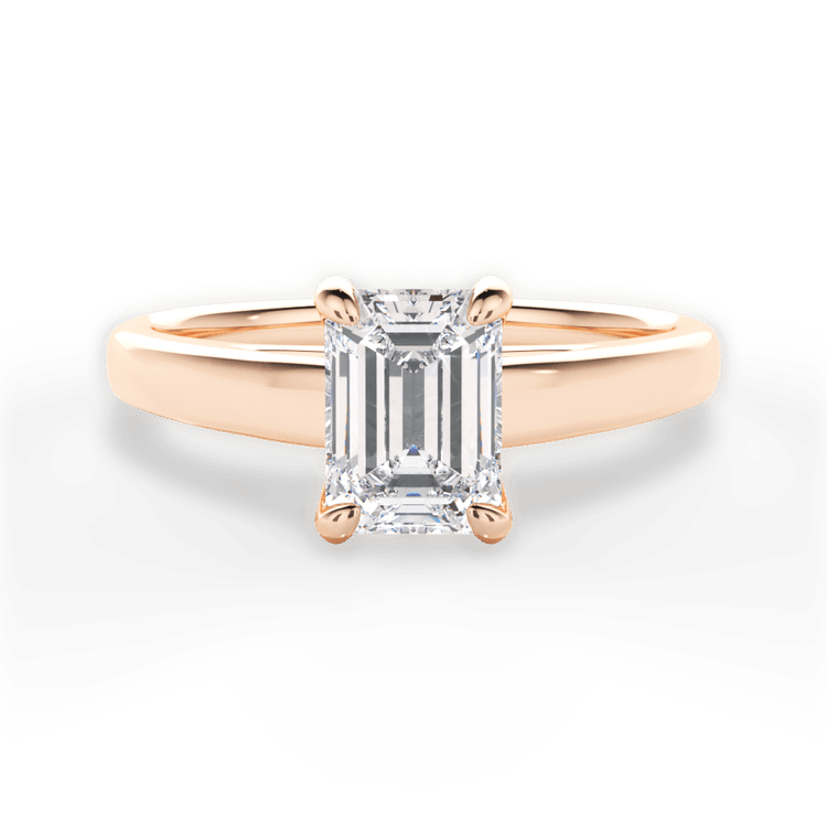 The Samira Emerald Cut 18kt Rose Gold Solitaire Cathedral Engagement Ring with Surprise Diamonds
