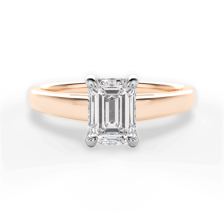 The Flora Emerald Cut 18kt Rose Gold Solitaire Cathedral Engagement Ring