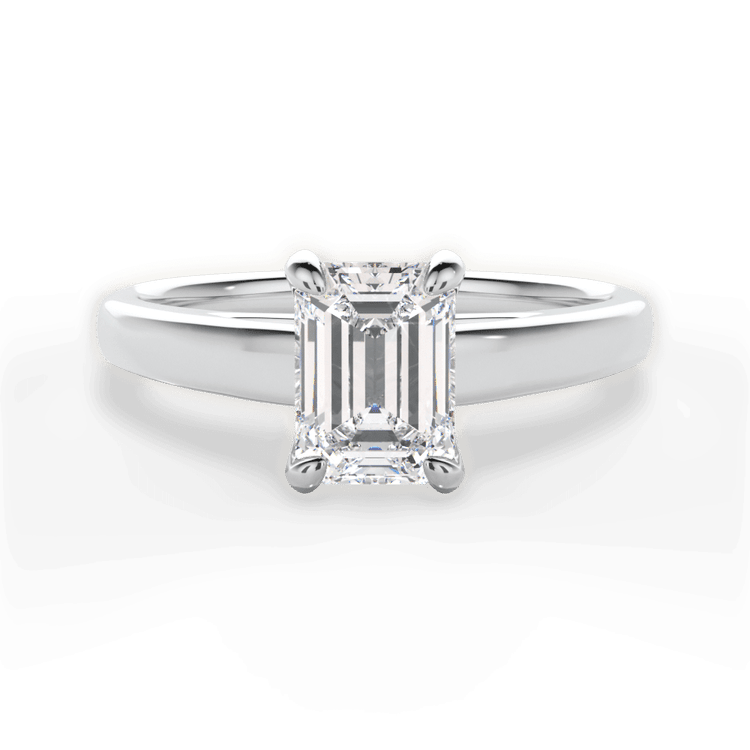 The Flora Emerald Cut Platinum Solitaire Cathedral Engagement Ring