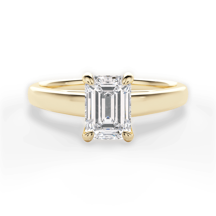 The Samira Emerald Cut 18kt Yellow Gold Solitaire Cathedral Engagement Ring with Surprise Diamonds