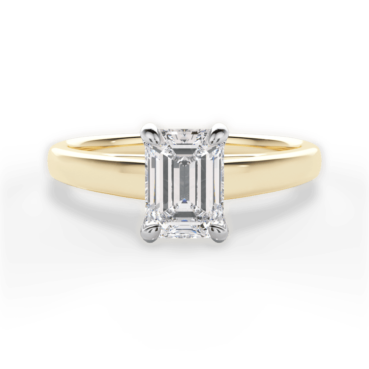 The Flora Emerald Cut 18kt Yellow Gold Solitaire Cathedral Engagement Ring