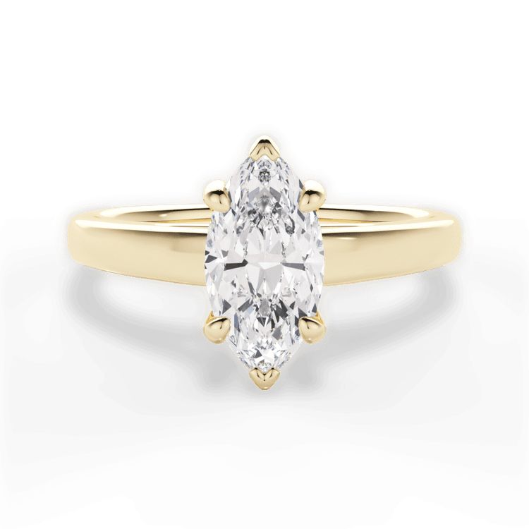 The Samira Marquise Cut 18kt Yellow Gold Solitaire Cathedral Engagement Ring with Surprise Diamonds