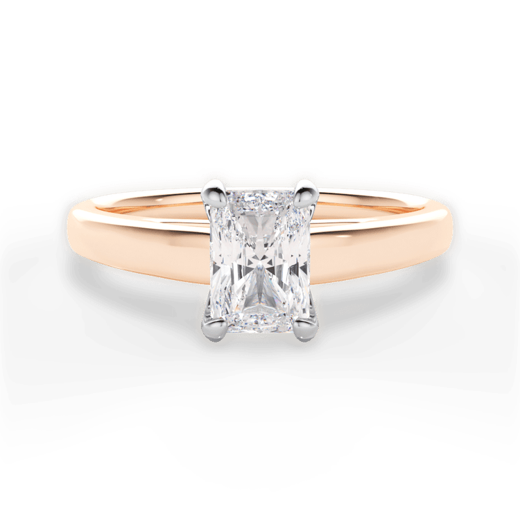 The Flora Radiant Cut 18kt Rose Gold Solitaire Cathedral Engagement Ring