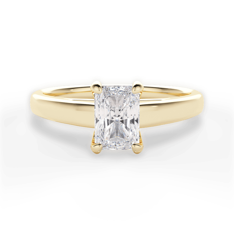 The Samira Radiant Cut 18kt Yellow Gold Solitaire Cathedral Engagement Ring with Surprise Diamonds