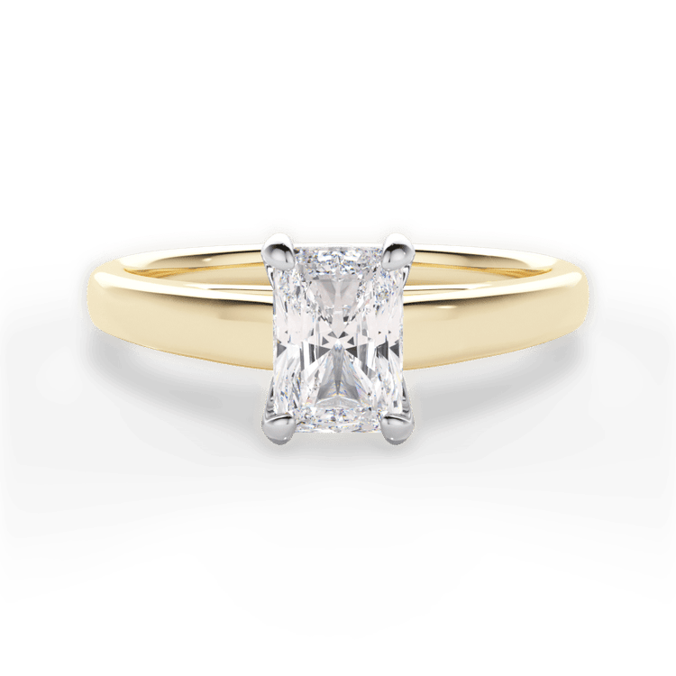 The Flora Radiant Cut 18kt Yellow Gold Solitaire Cathedral Engagement Ring