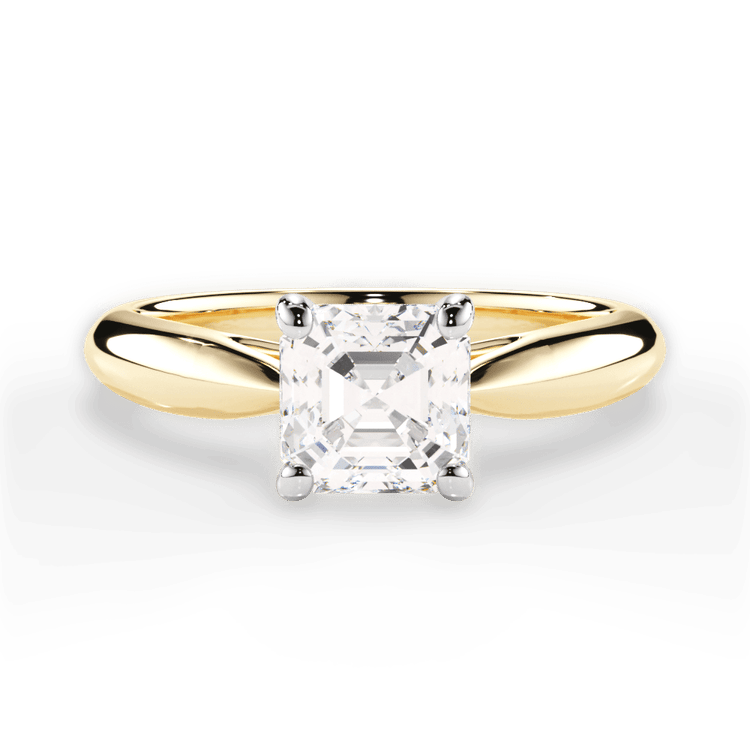 The Jasmine Asscher Cut 18kt Yellow Gold Tapered Cathedral Solitaire Engagement Ring