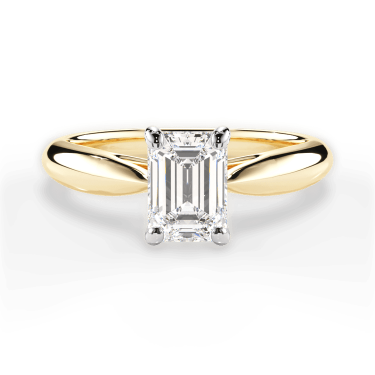 The Jasmine Emerald Cut 18kt Yellow Gold Tapered Cathedral Solitaire Engagement Ring