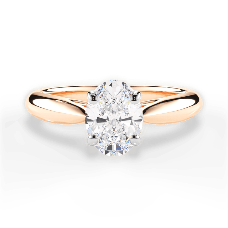 The Jasmine Oval Cut 18kt Rose Gold Tapered Cathedral Solitaire Engagement Ring