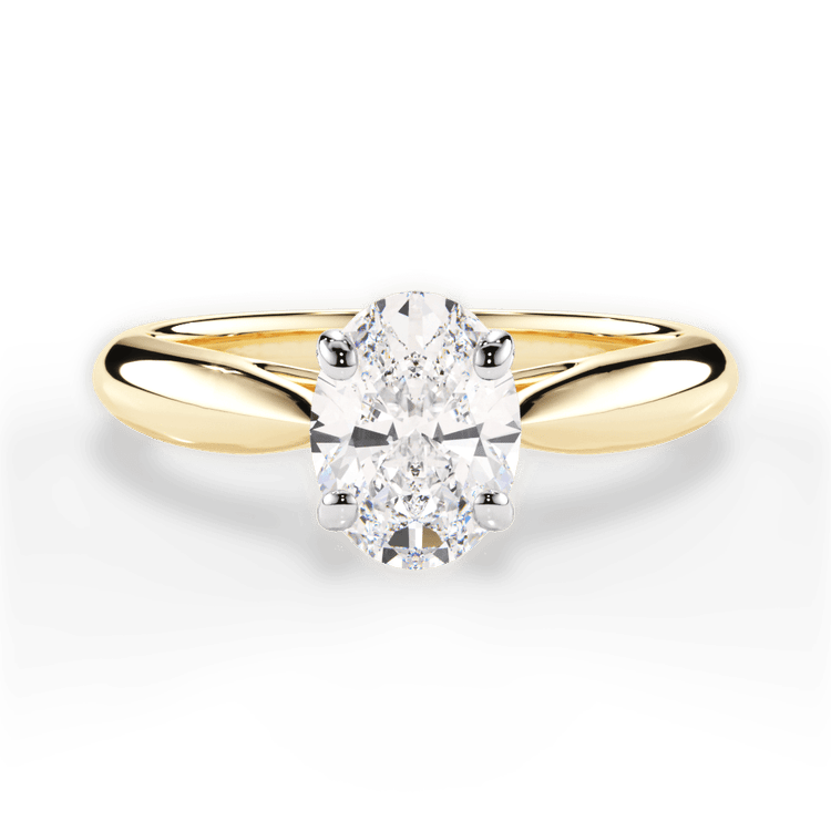 The Jasmine Oval Cut 18kt Yellow Gold Tapered Cathedral Solitaire Engagement Ring
