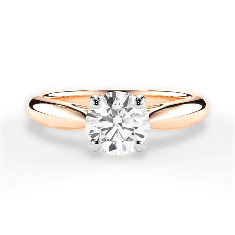 The Jasmine Round Cut 18kt Rose Gold Tapered Cathedral Solitaire Engagement Ring