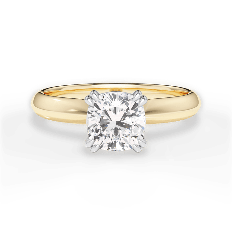 The Tallulah Cushion Cut 18kt Yellow Gold Solitaire Knife-Edge Tulip Engagement Ring