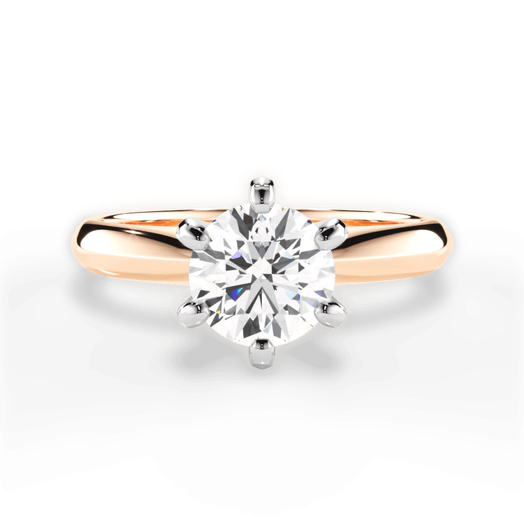 The Juno Round Cut 18kt Rose Gold Solitaire Six-Prong Knife-Edge Engagement Ring