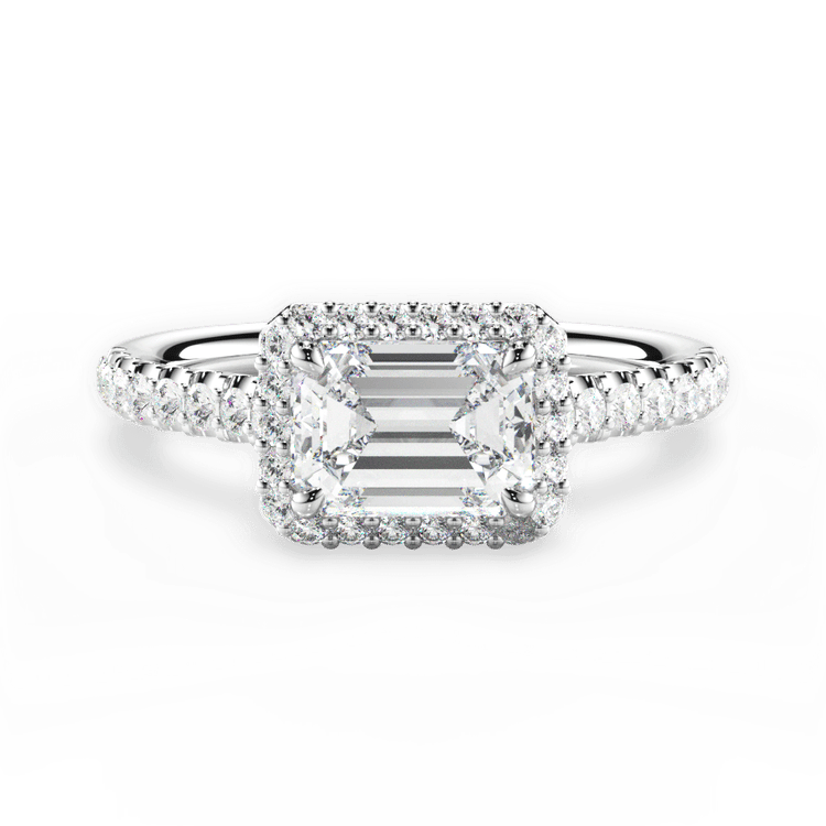 The Jade Emerald Cut Platinum East To West Halo Diamond Engagement Ring