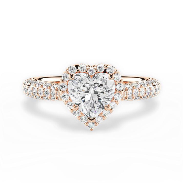 The Leilani Heart Shaped 18kt Rose Gold Three Row Pavé Diamond Halo Engagement Ring