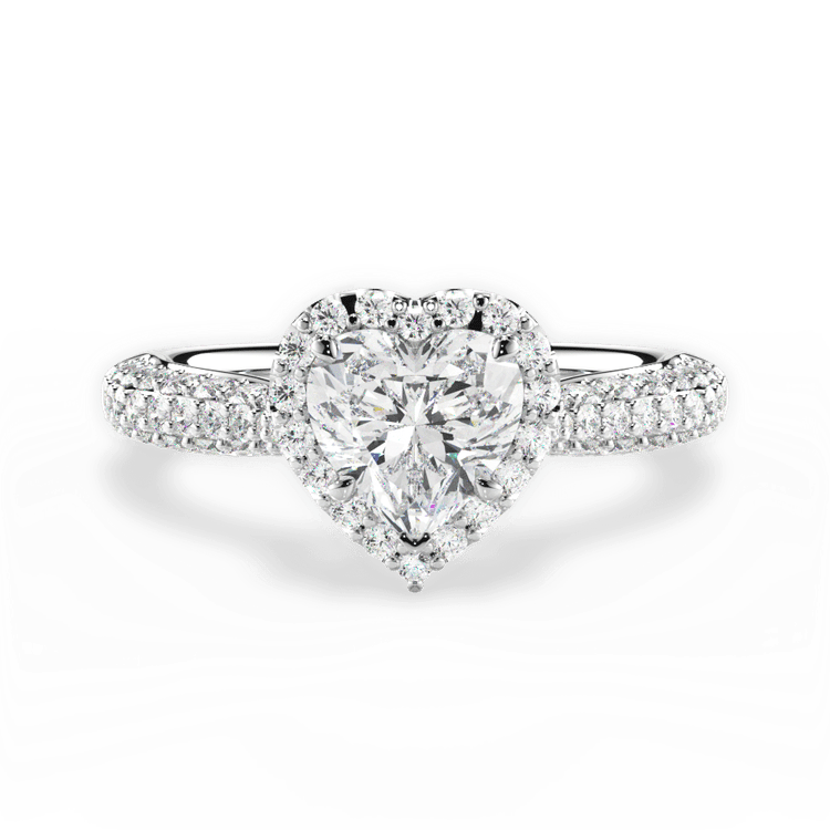 The Leilani Heart Shaped Platinum Three Row Pavé Diamond Halo Engagement Ring
