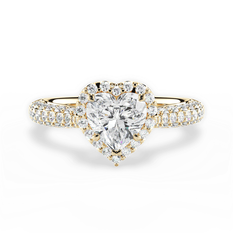 The Leilani Heart Shaped 18kt Yellow Gold Three Row Pavé Diamond Halo Engagement Ring