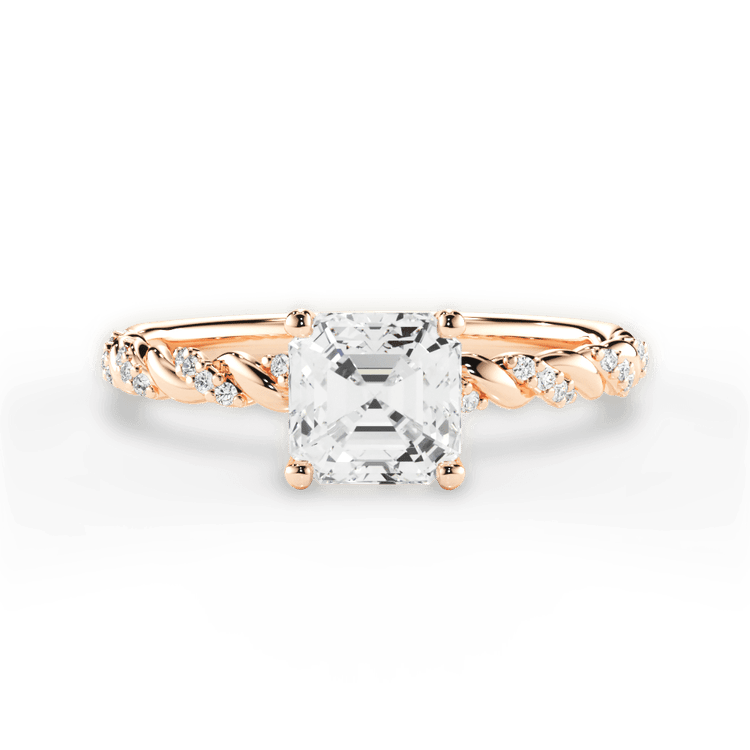 The Luna Asscher Cut 18kt Rose Gold Half Diamond Twist Engagement Ring