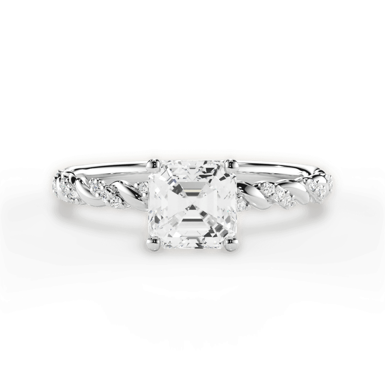 The Luna Asscher Cut Platinum Half Diamond Twist Engagement Ring
