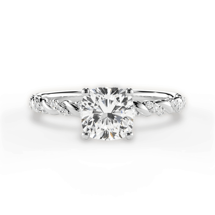 The Luna Cushion Cut Platinum Half Diamond Twist Engagement Ring