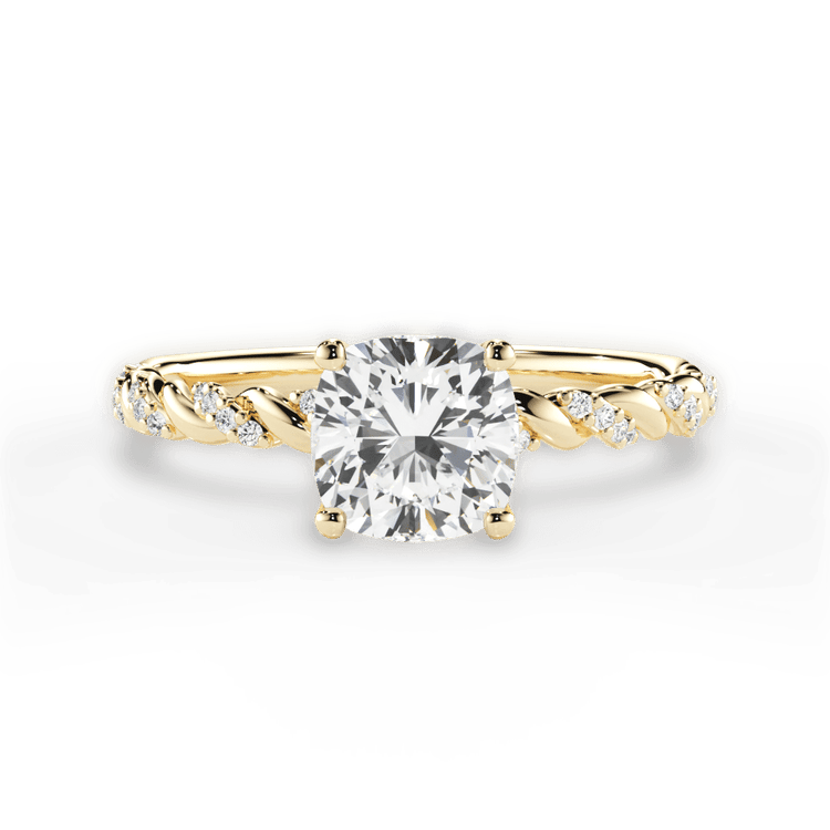 The Luna Cushion Cut 18kt Yellow Gold Half Diamond Twist Engagement Ring
