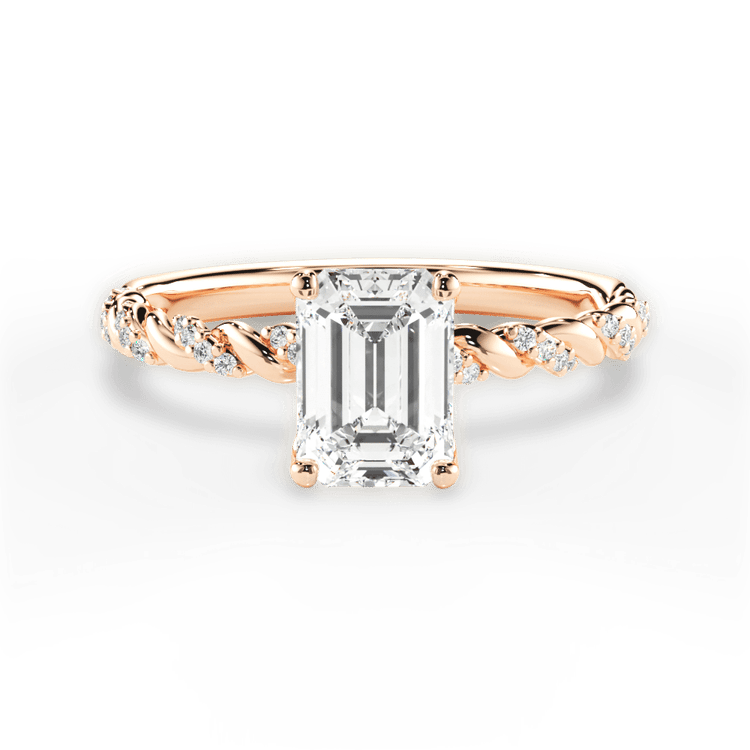 The Luna Emerald Cut 18kt Rose Gold Half Diamond Twist Engagement Ring
