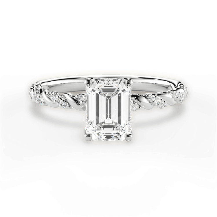 The Luna Emerald Cut Platinum Half Diamond Twist Engagement Ring