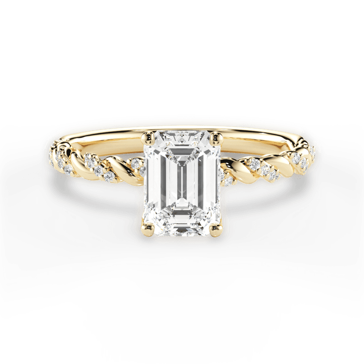 The Luna Emerald Cut 18kt Yellow Gold Half Diamond Twist Engagement Ring