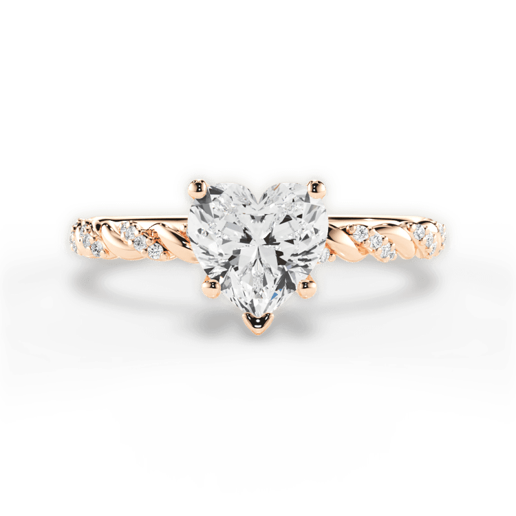 The Luna Heart Shaped 18kt Rose Gold Half Diamond Twist Engagement Ring