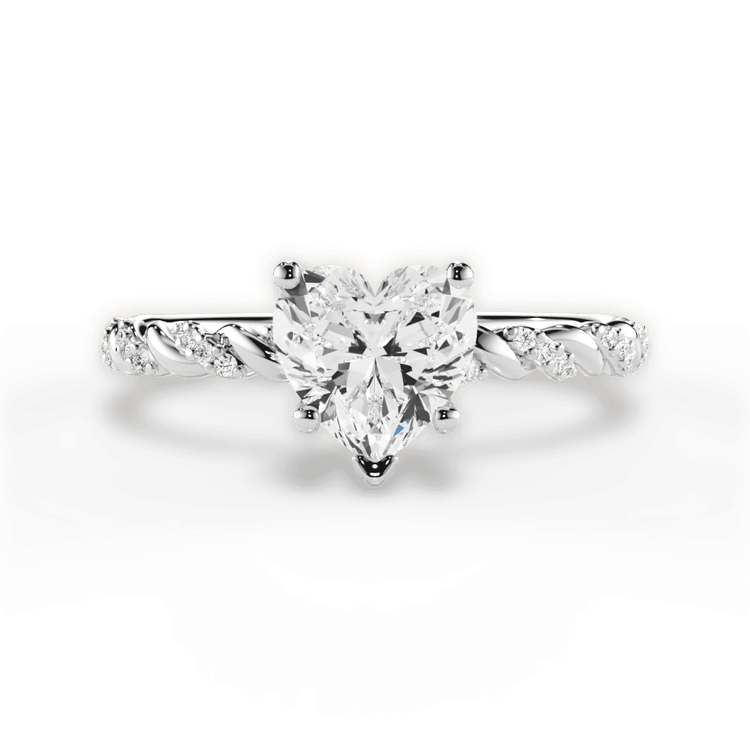 The Luna Heart Shaped Platinum Half Diamond Twist Engagement Ring