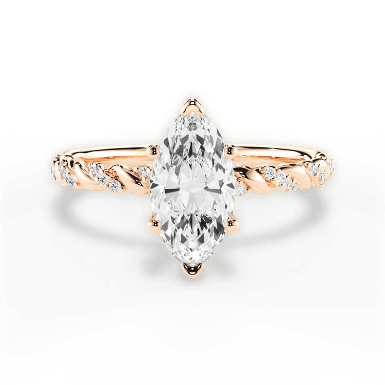 The Luna Marquise Cut 18kt Rose Gold Half Diamond Twist Engagement Ring