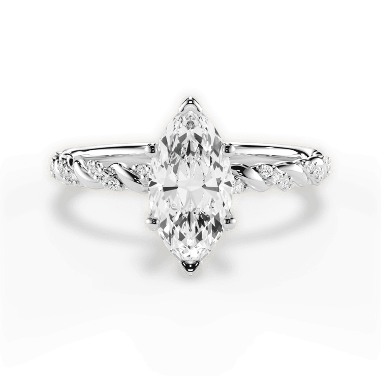 The Luna Marquise Cut Platinum Half Diamond Twist Engagement Ring