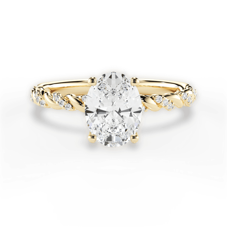 The Luna Oval Cut 18kt Yellow Gold Half Diamond Twist Engagement Ring