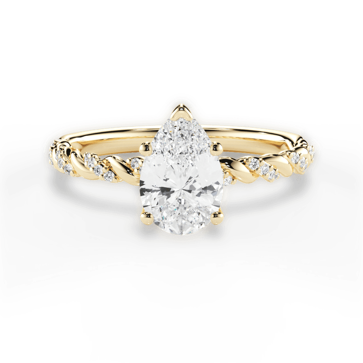 The Luna Princess Cut 18kt Yellow Gold Half Diamond Twist Engagement Ring
