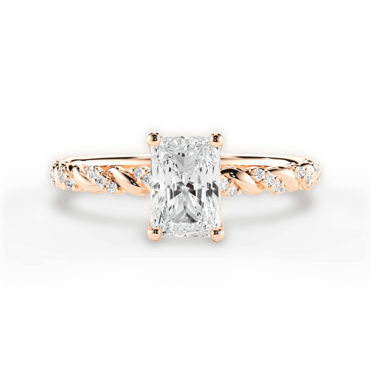 The Luna Radiant Cut 18kt Rose Gold Half Diamond Twist Engagement Ring
