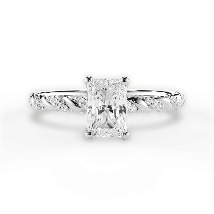The Luna Radiant Cut Platinum Half Diamond Twist Engagement Ring