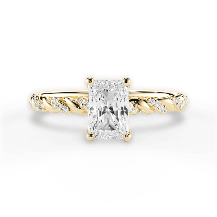 The Luna Radiant Cut 18kt Yellow Gold Half Diamond Twist Engagement Ring