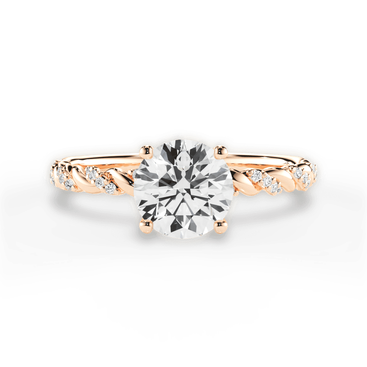 The Luna Round Cut 18kt Rose Gold Half Diamond Twist Engagement Ring