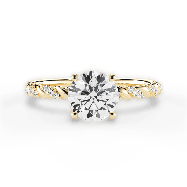 The Luna Round Cut 18kt Yellow Gold Half Diamond Twist Engagement Ring