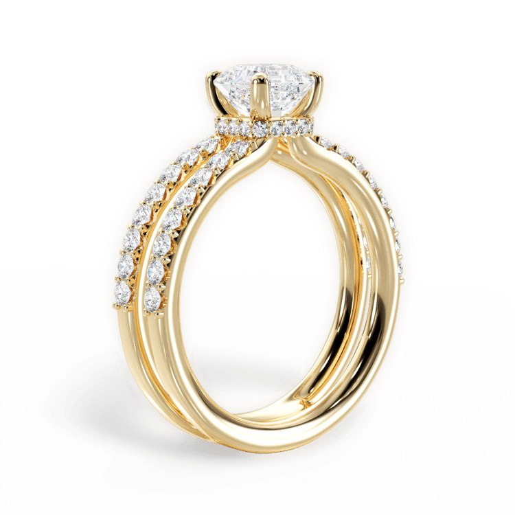 The Astra Asscher Cut 18kt Yellow Gold Double Row Diamond Engagement Ring