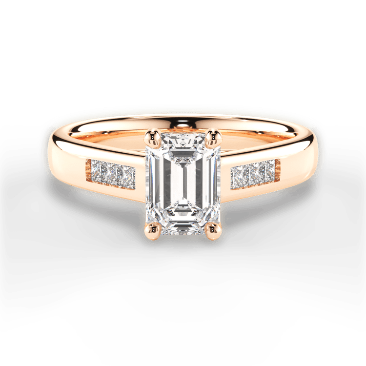 The Valentina Emerald Cut 18kt Rose Gold Solitaire Channel-Set Diamond Band Engagement Ring