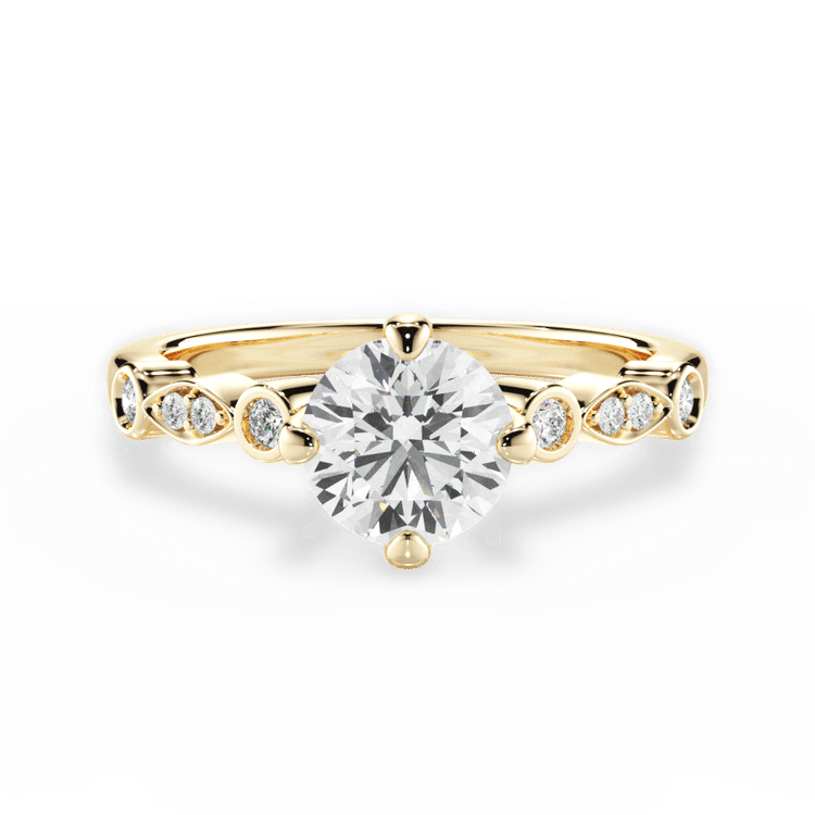 The Augusta Round Cut 18kt Yellow Gold Kite-Set Diamond Sidestone Engagement Ring