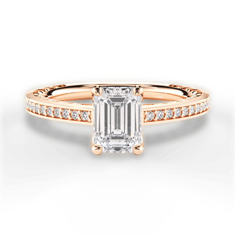 The Teisha Emerald Cut 18kt Rose Gold Lattice Micropavé Diamond Band Engagement Ring