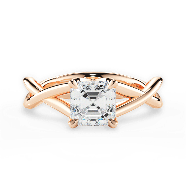 The Carmella Asscher Cut 18kt Rose Gold Open Twist Solitaire Engagement Ring