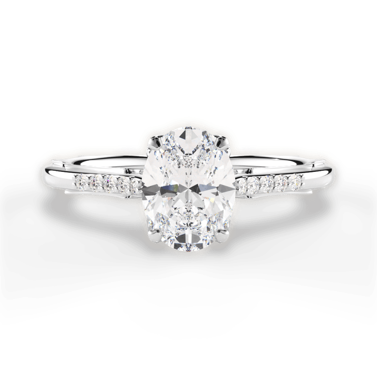 The Stephie Oval Cut Platinum Modern French-Set Band Diamond Engagement Ring