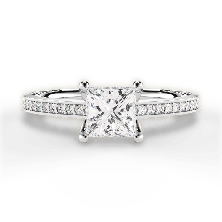 The Teisha Pear Shaped Platinum Lattice Micropavé Diamond Band Engagement Ring