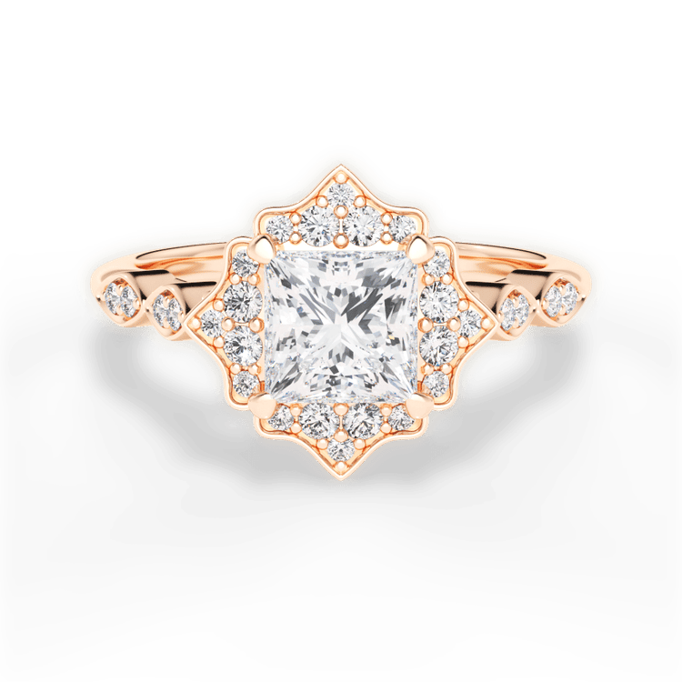 The Capri Pear Shaped 18kt Rose Gold Vintage Floral Halo Diamond Engagement Ring