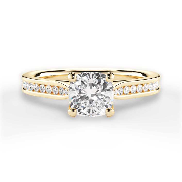 The Imani Cushion Cut 18kt Yellow Gold Channel-Set Diamond Engagement Ring