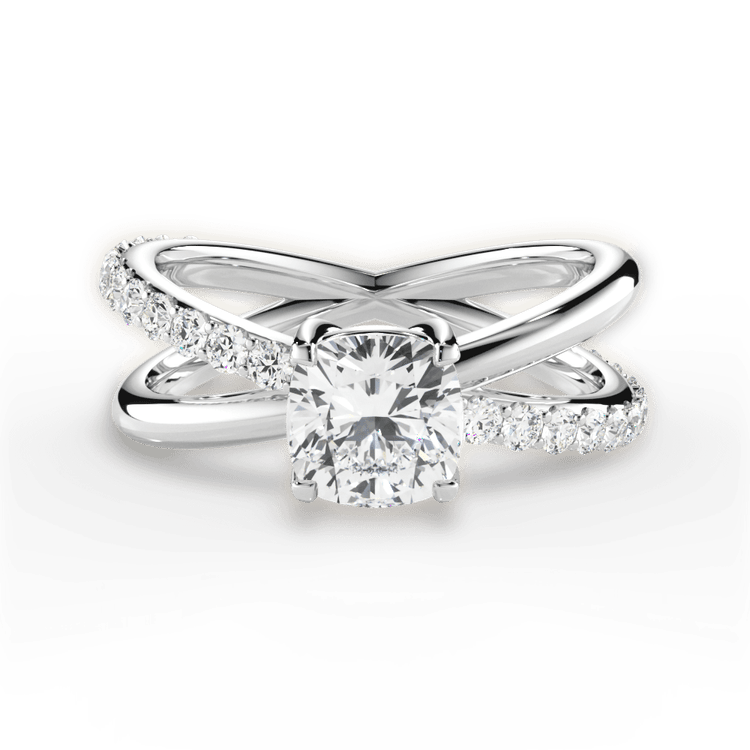 The Odette Cushion Cut Platinum Modern Open Band Diamond Engagement Ring
