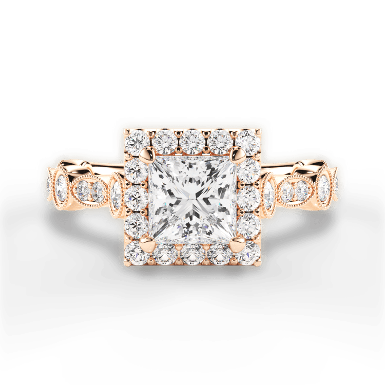 18kt Rose Gold Round & Marquise Diamond Halo Engagement Ring