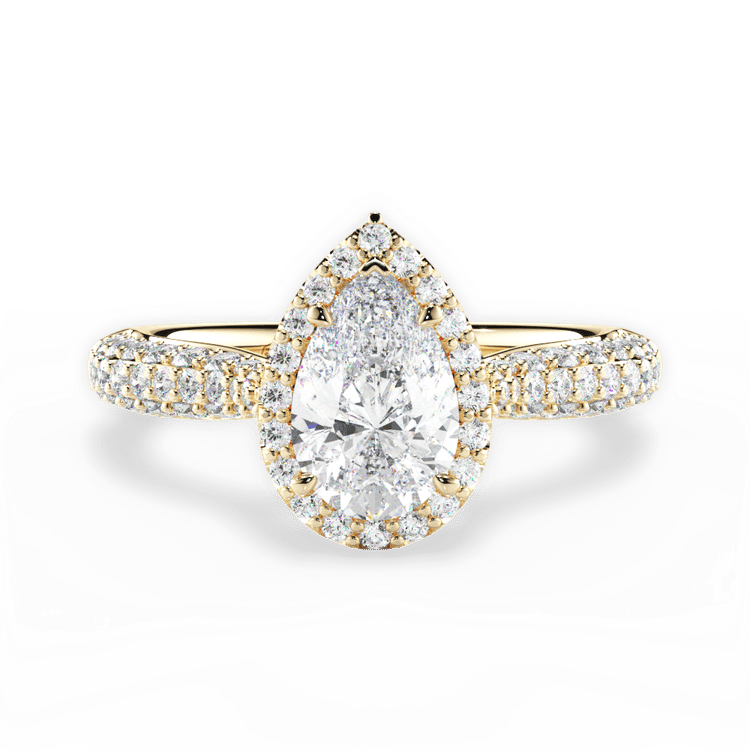 The Leilani Princess Cut 18kt Yellow Gold Three Row Pavé Diamond Halo Engagement Ring